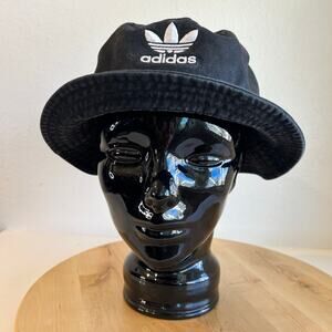 Adidas Black Cotton Logo Embroidered Women's Bucket Hat Size Small